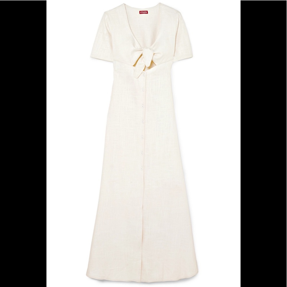 STAUD - Maya Linen Blend Front Tie Maxi Dress NWT